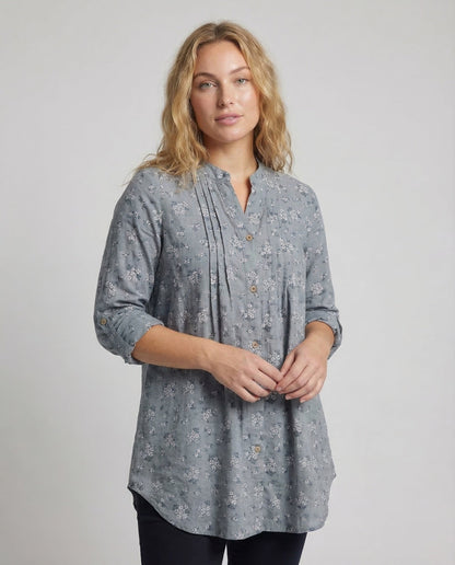 Damen Tunikakleid Blumenmuster V-Ausschnitt