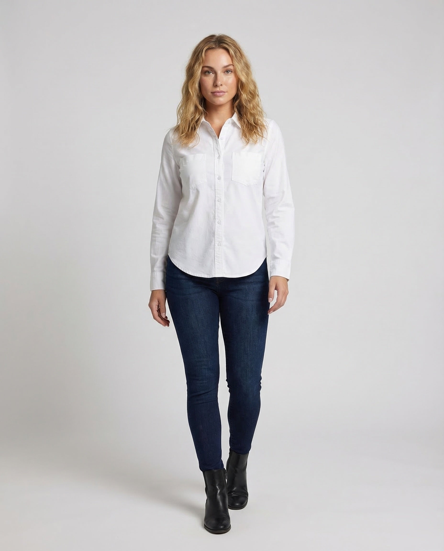 Damen Leichtes Oxford-Hemd Mit Brusttaschen - Eveloria