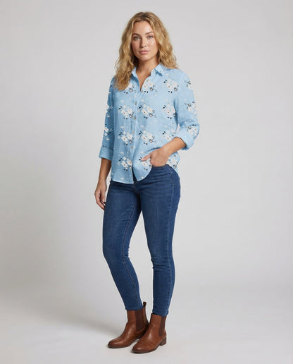 Damen Bluse Baumwollmisch Florale Prints - Eveloria