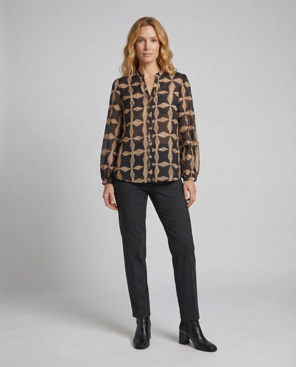 Damen Bluse Geometrischer Print Chiffon Optik - Eveloria