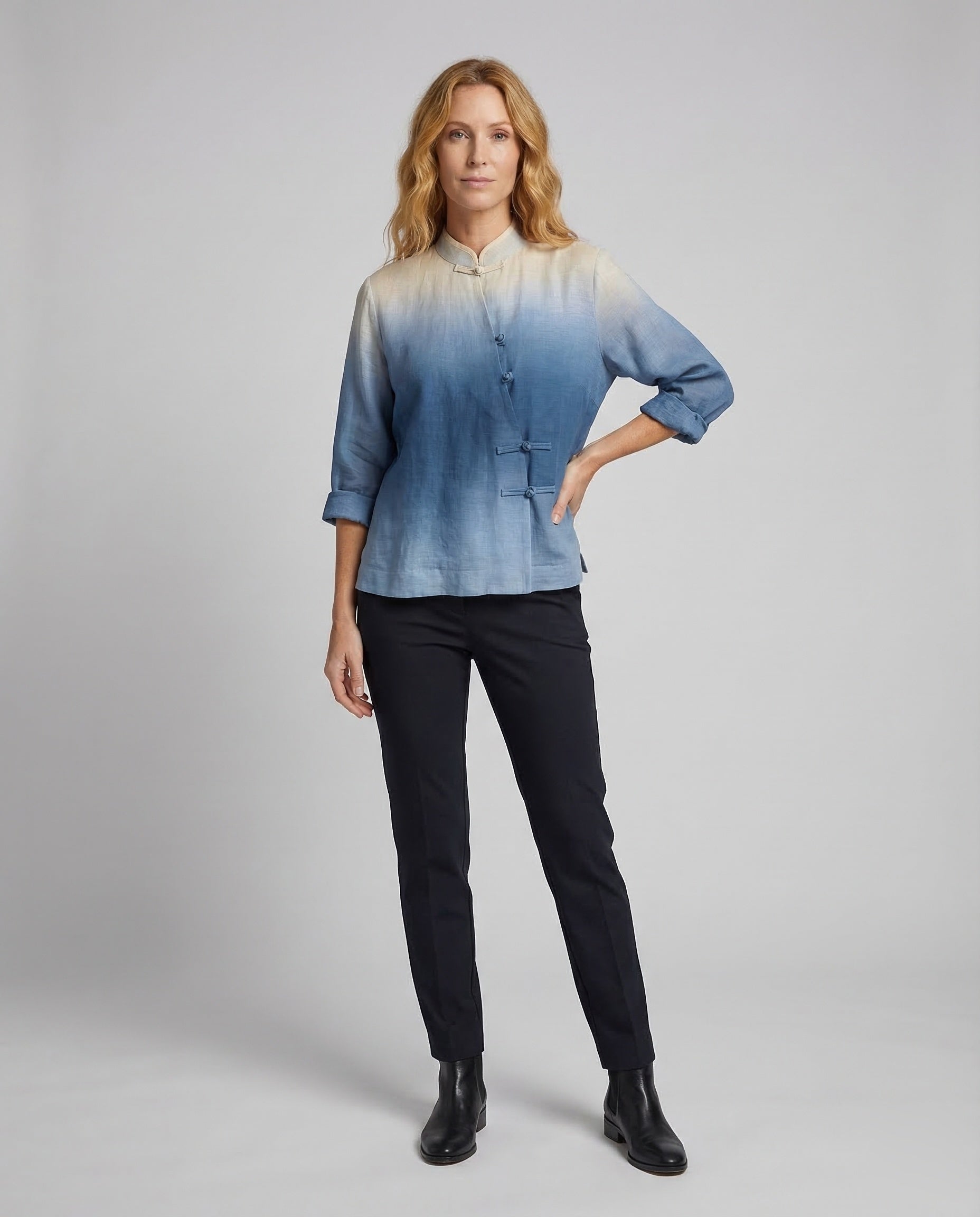 Damen Leinenbluse Ombre-Verlauf - Eveloria