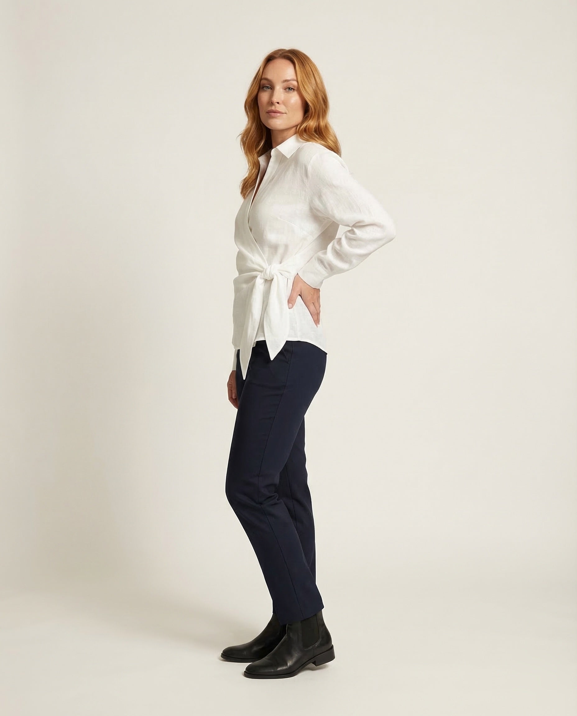 Damen Leinenbluse Mit Taillenband - Eveloria