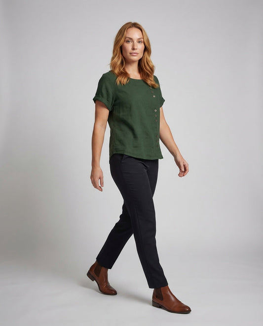 Damen Leinenbluse Mit Zierknöpfen Weiß - Eveloria