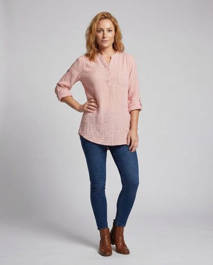 Damen Mullstoff Tunika Henley Stil - Eveloria