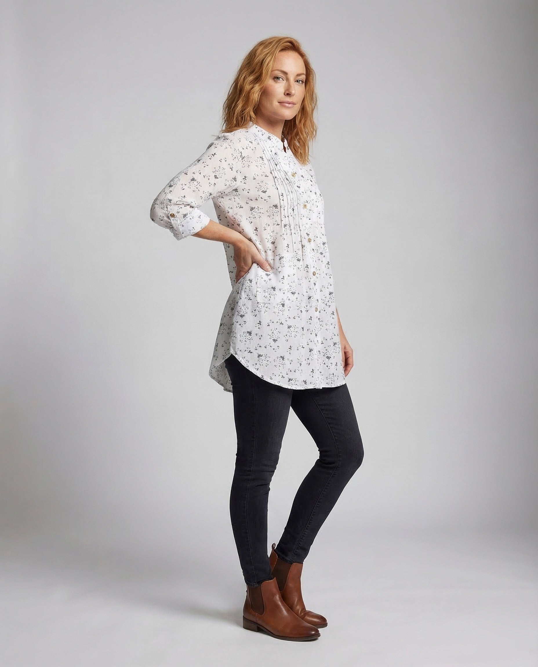 Damen Tunika Bluse Feine Brustfalten - Eveloria