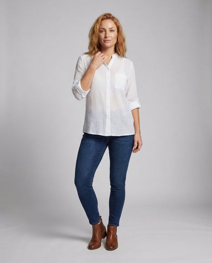 Damen Bluse mit Brusttasche Crinkle-Stoff - Eveloria
