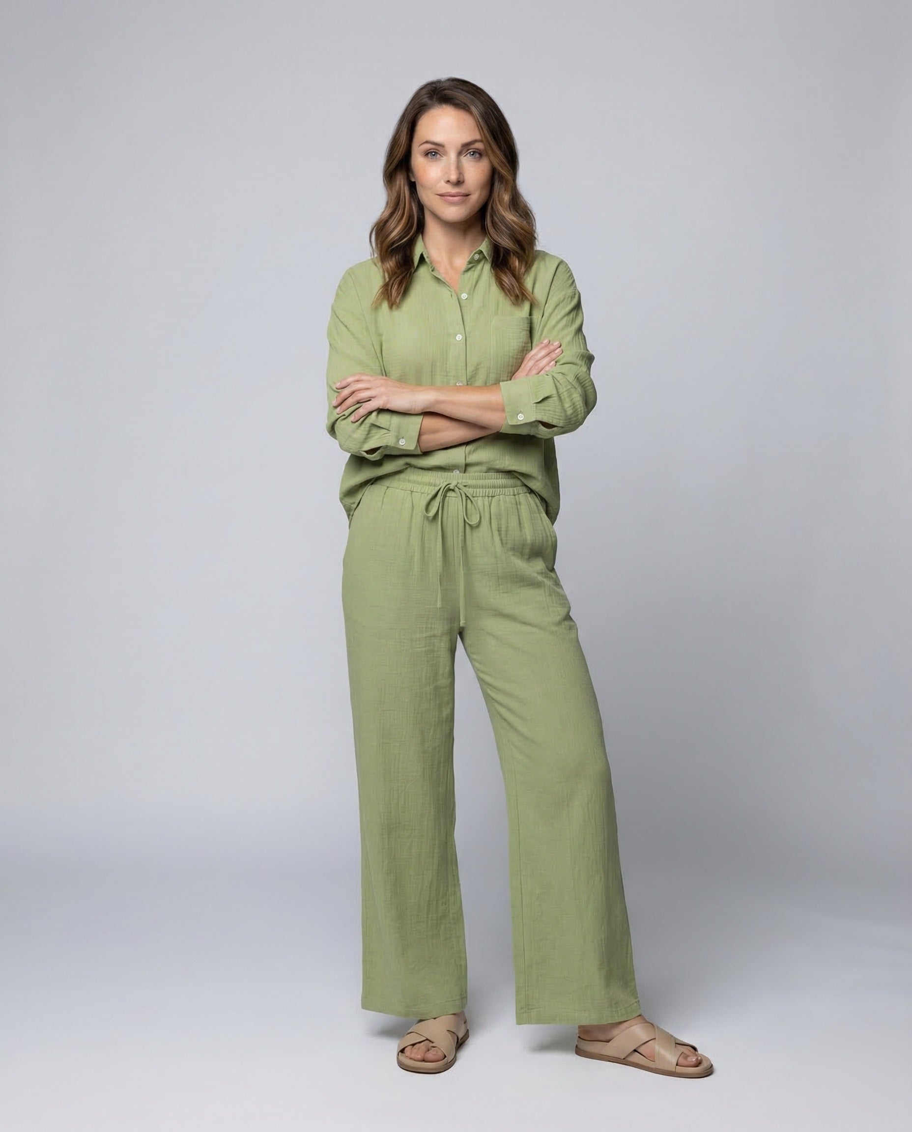 Damen Kordelhose Crinkle Zweiteiler Set - Eveloria