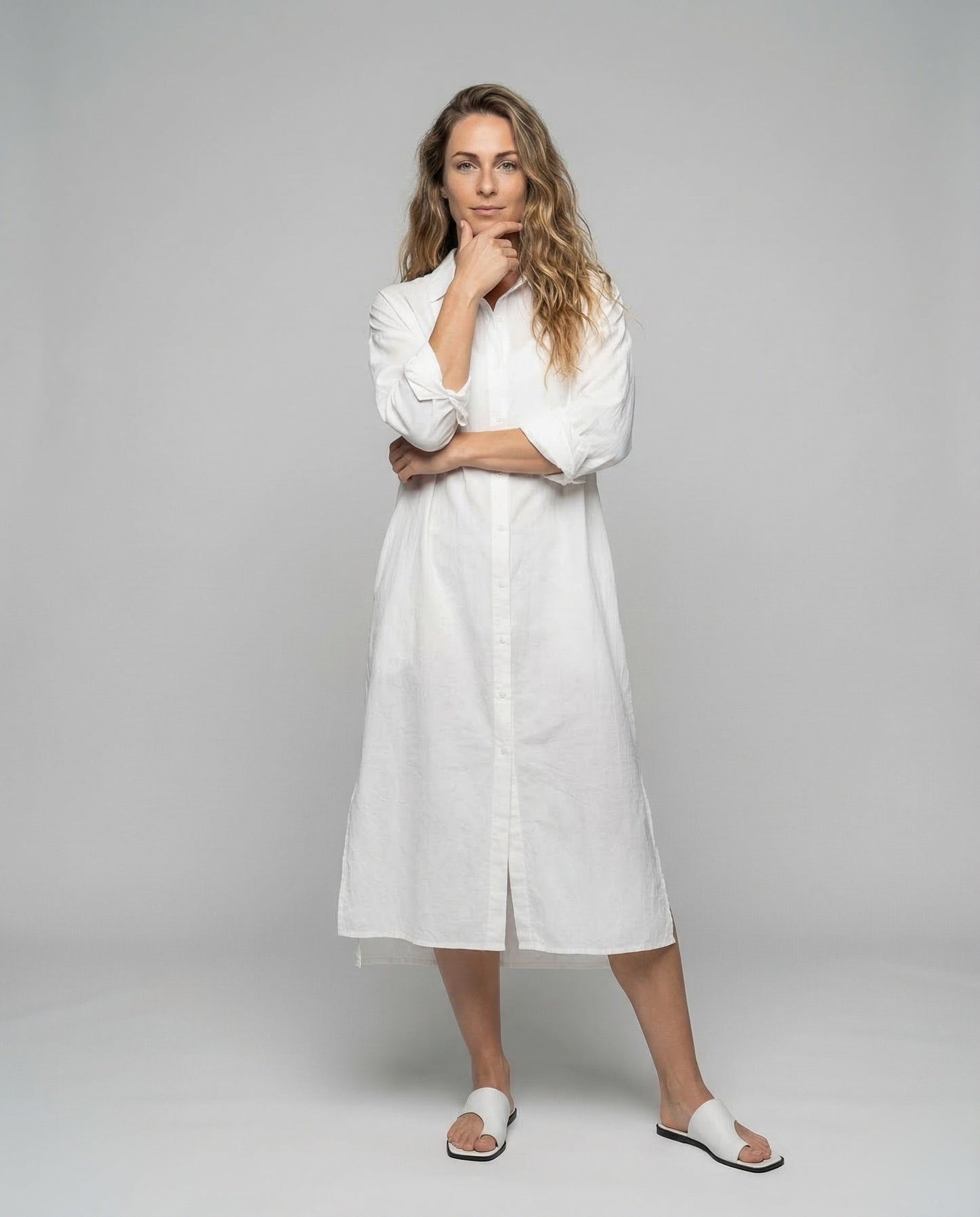 Damen Oversize Midi Hemdblusenkleid mit Seitenschlitz - Eveloria