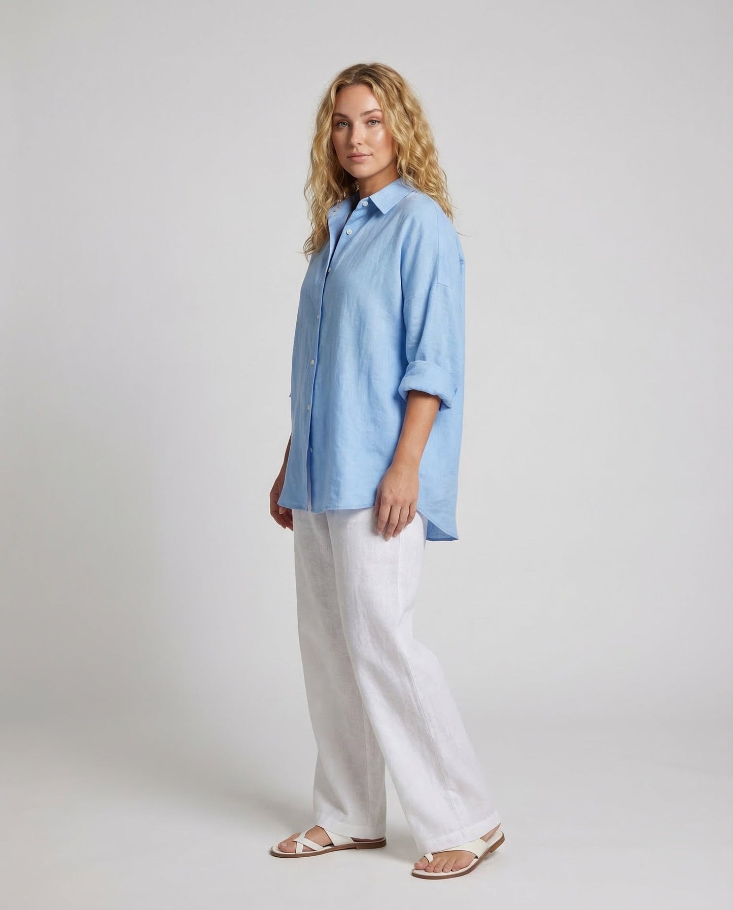 Damen Leinenbluse Oversize Ballonärmel - Eveloria