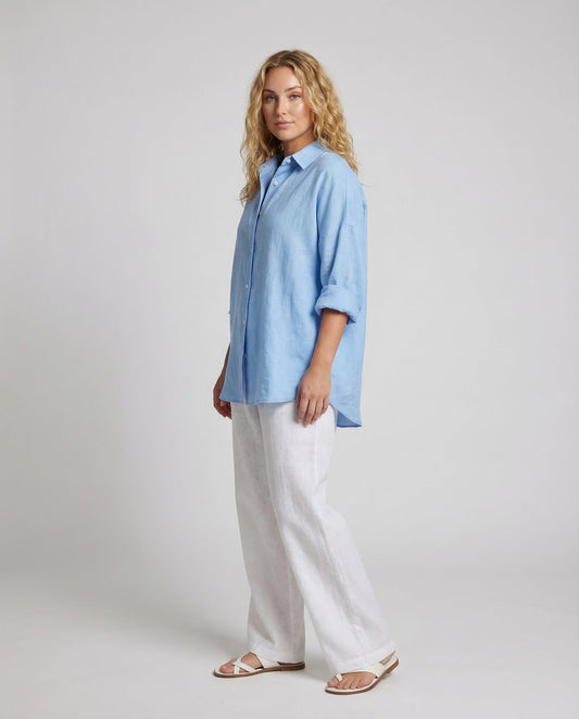 Damen Leinenbluse Oversize Ballonärmel - Eveloria