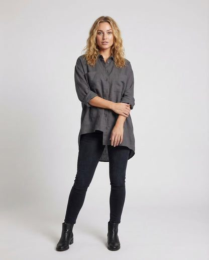 Damen Oversize Longbluse Asymmetrischer Saum - Eveloria