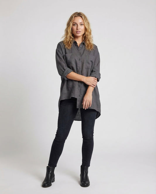 Damen Oversize Longbluse Asymmetrischer Saum - Eveloria