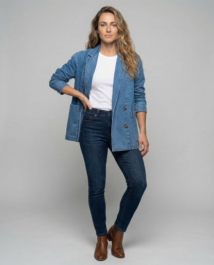 Damen Denim Blazer mit Schmuckknöpfen - Eveloria