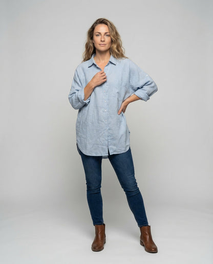 Damen Oversized Hemd-Tunika Raglanärmel - Eveloria