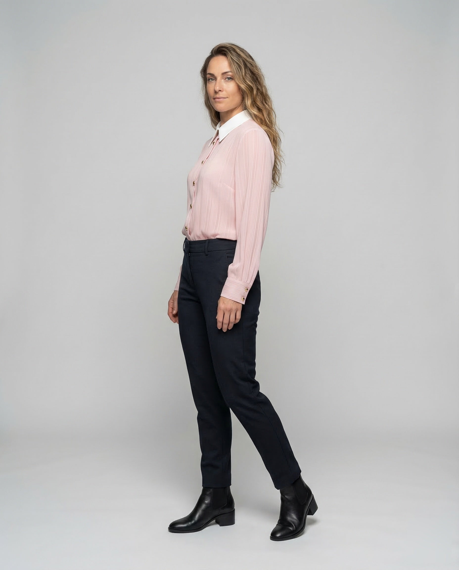 Damen Chiffonbluse Plissiert Goldknöpfe - Eveloria