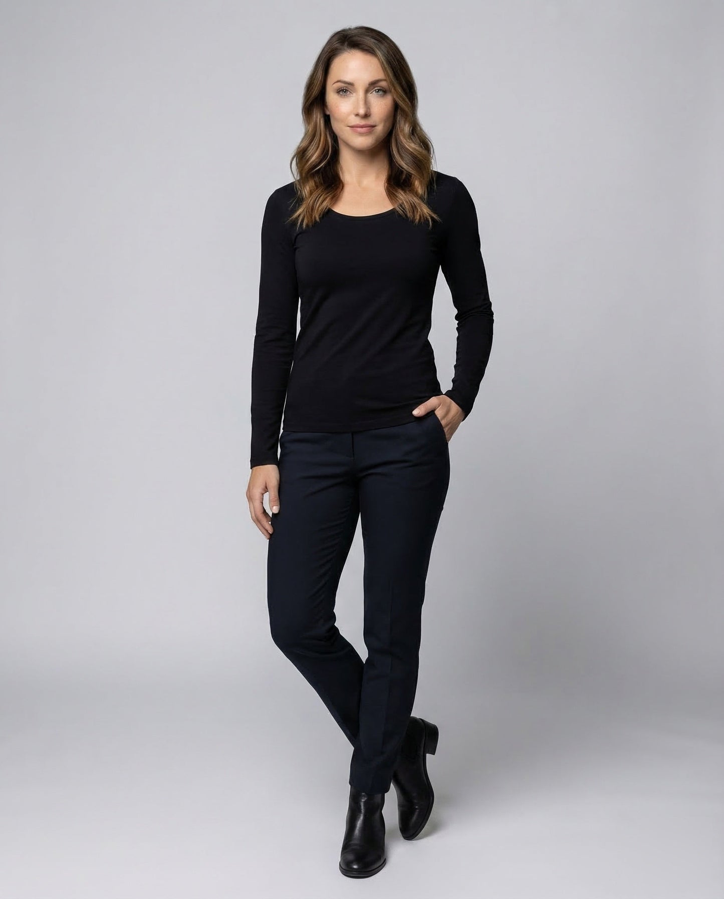 Damen Langarmshirt Baumwolljersey Ausgestellt - Eveloria