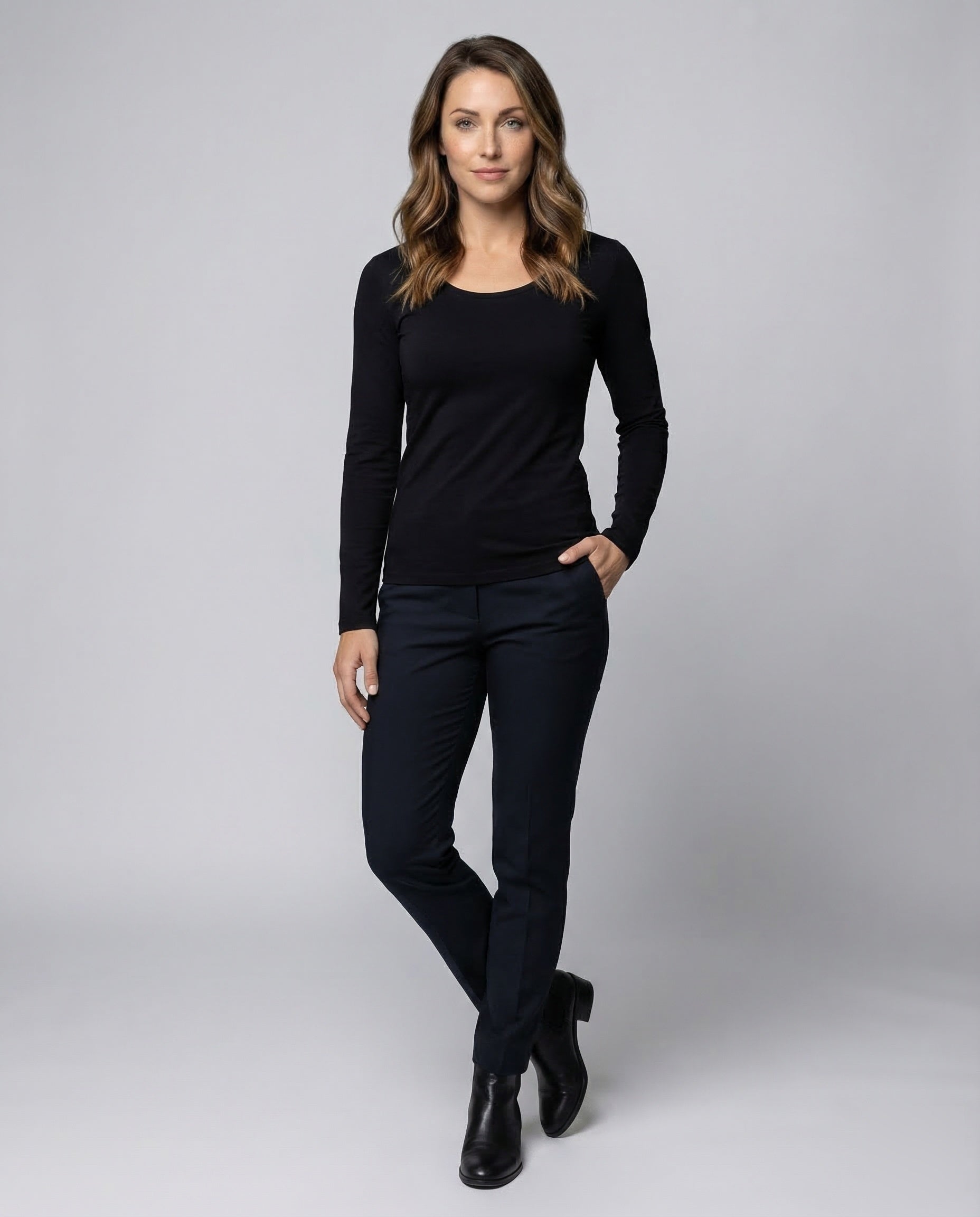 Damen Langarmshirt Baumwolljersey Ausgestellt - Eveloria