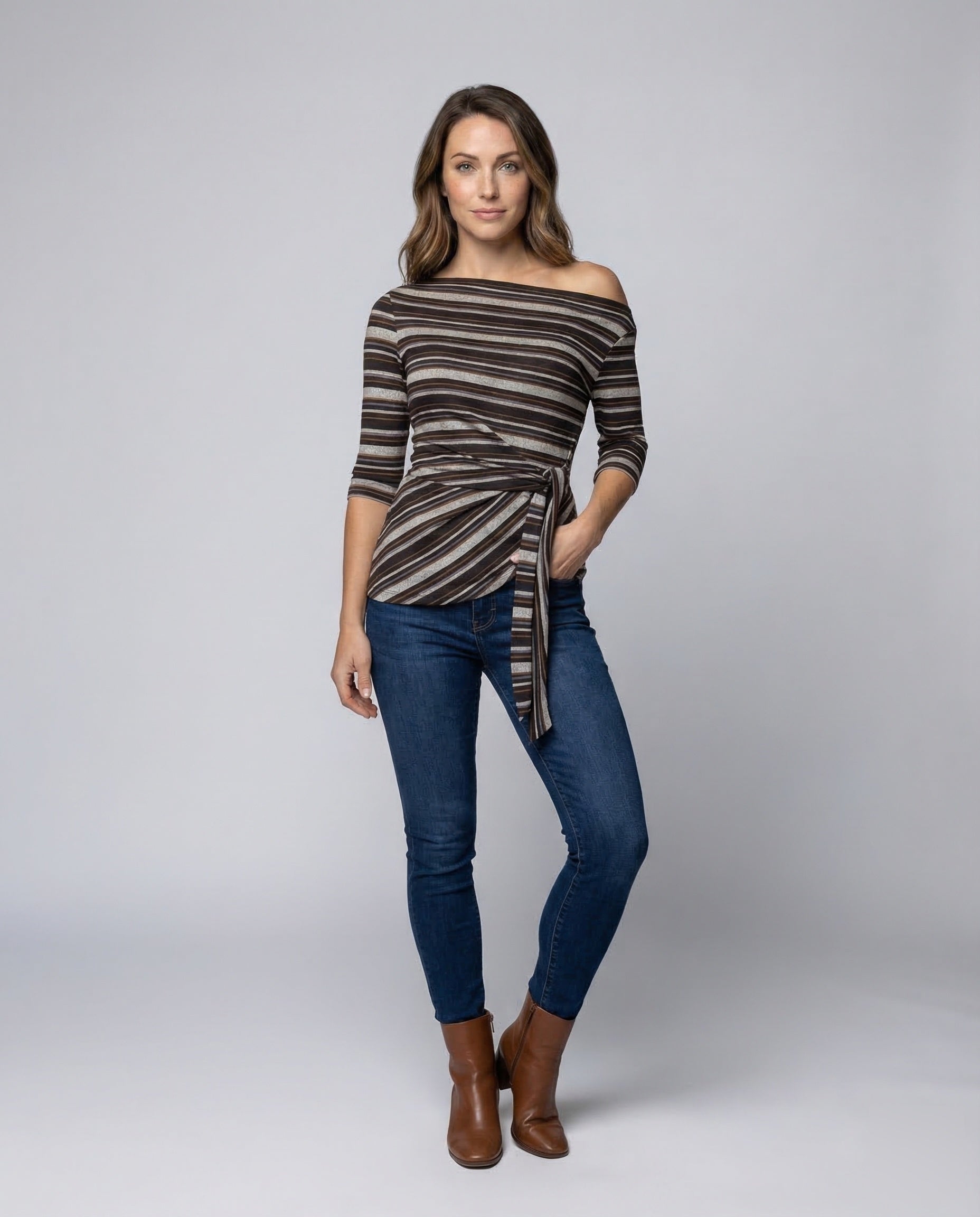 Damen Feinstrickpullover Schulterfrei Wickelbund - Eveloria