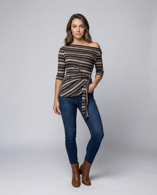 Damen Feinstrickpullover Schulterfrei Wickelbund - Eveloria