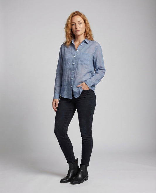 Damen Leinenbluse Boxy-Cut Leinen Weiß - Eveloria