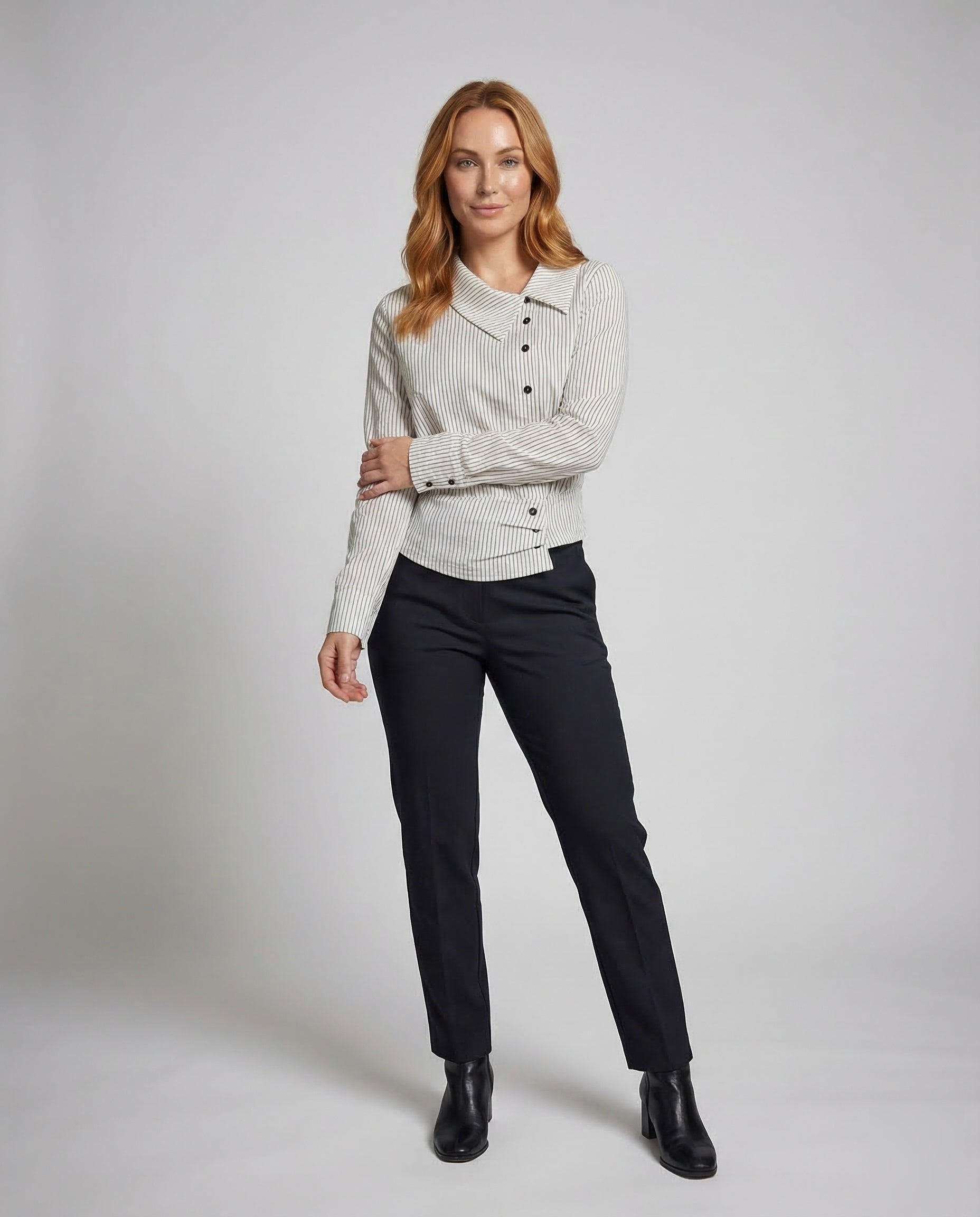 Damen Bluse Gestreift Asymmetrisch Weiss Schwarz - Eveloria