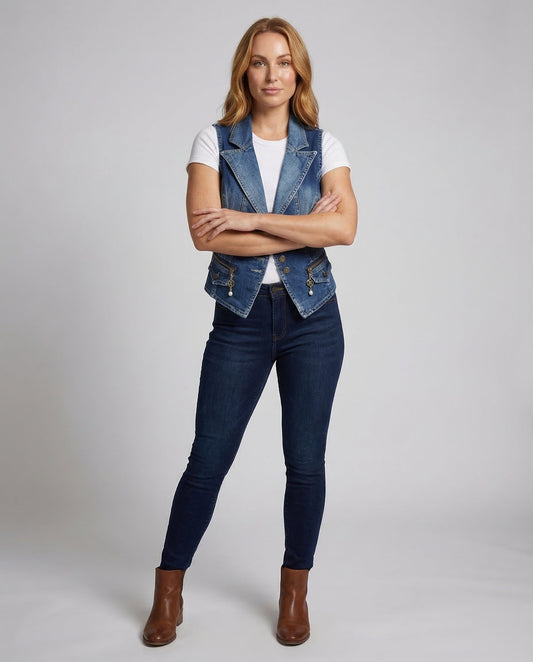 Damen Taillierte Jeansweste mit Formnähten - Eveloria