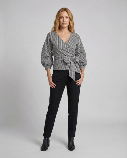 Damen Karo Bluse mit Taillenschärpe - Eveloria