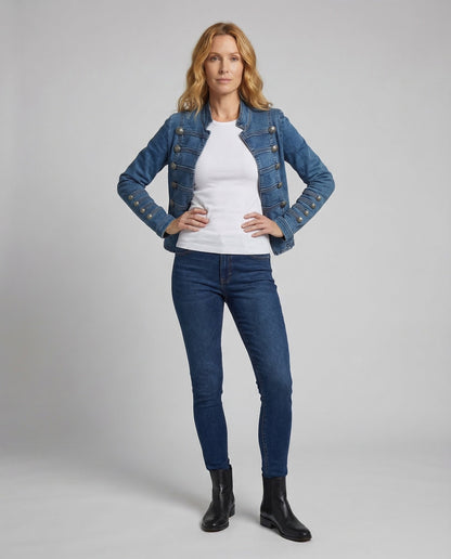 Damen Militärjeansjacke mit Zierknöpfen - Eveloria