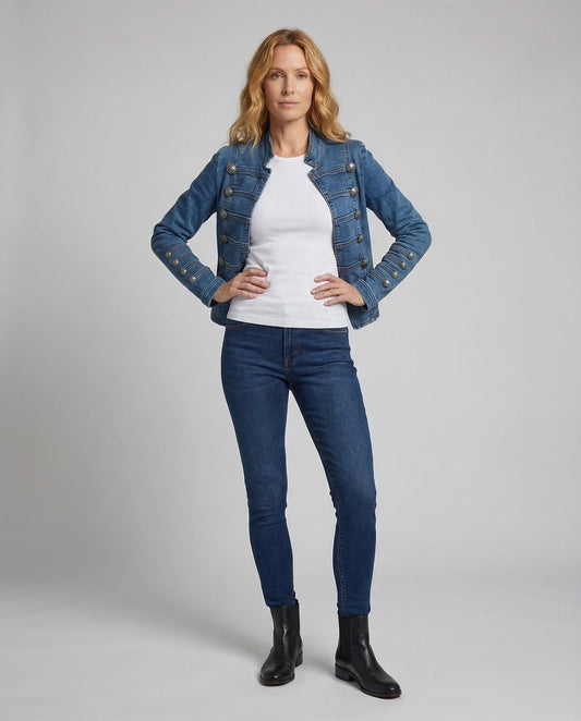 Damen Militärjeansjacke mit Zierknöpfen - Eveloria