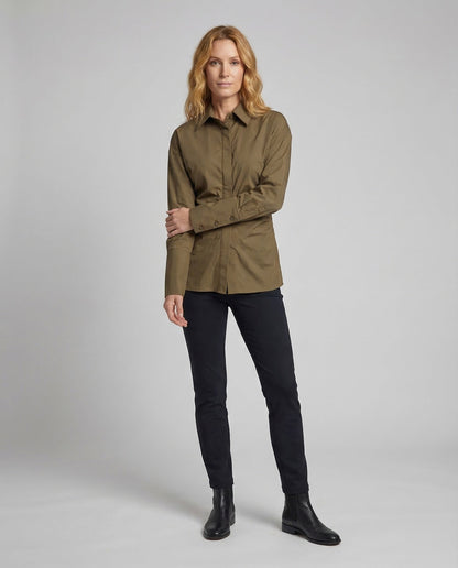 Damen Bluse aus Popeline mit Seitener Raffung - Eveloria