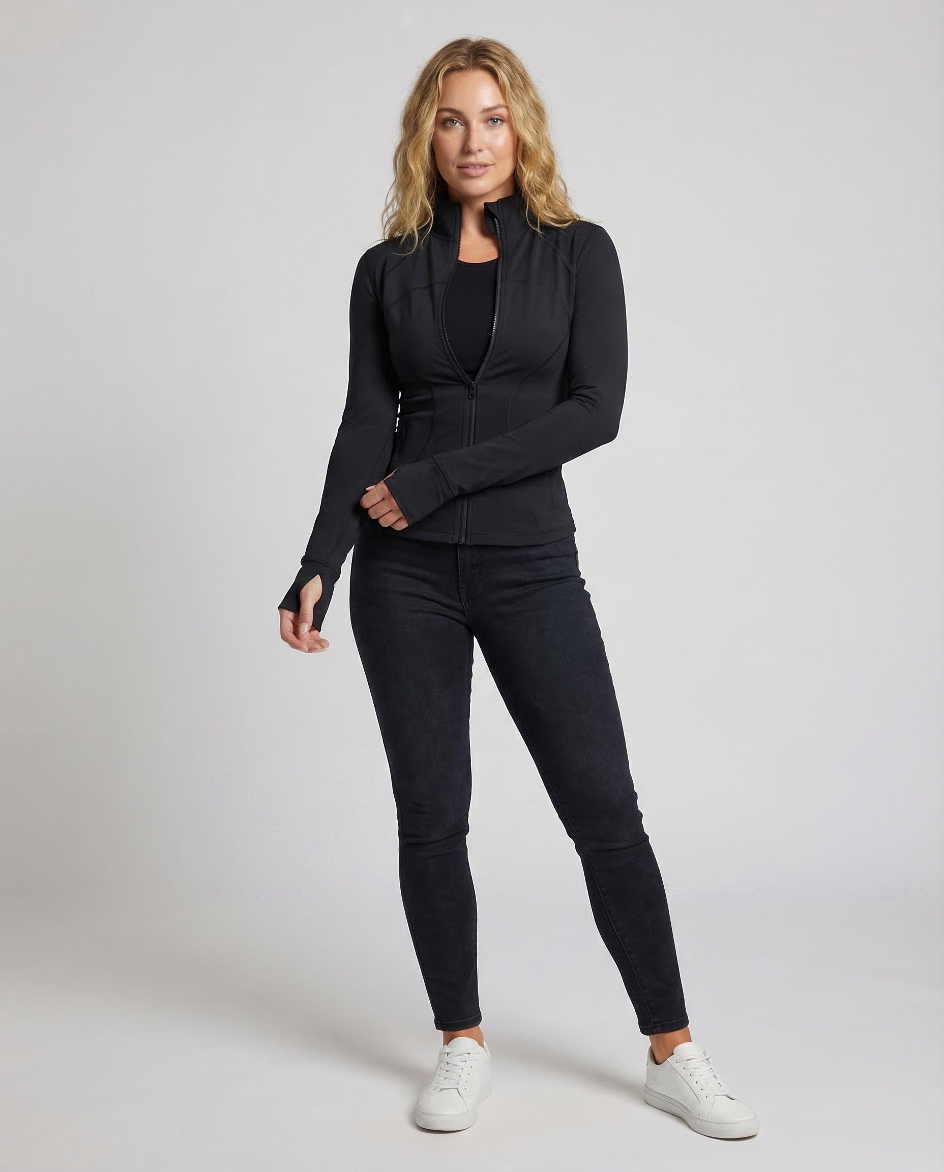 Damen Sportjacke Tailliert Daumenloch Ärmel - Eveloria
