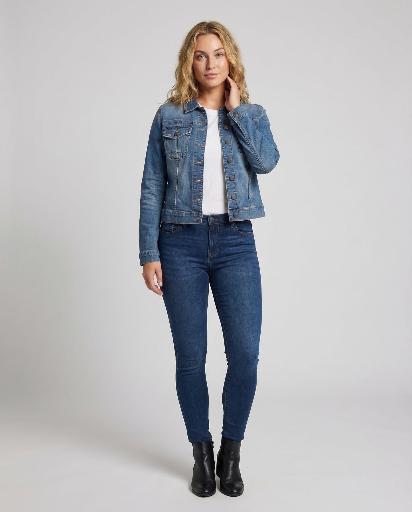 Damen Truckerjacke Stretch-Denim Taillierte Form - Eveloria