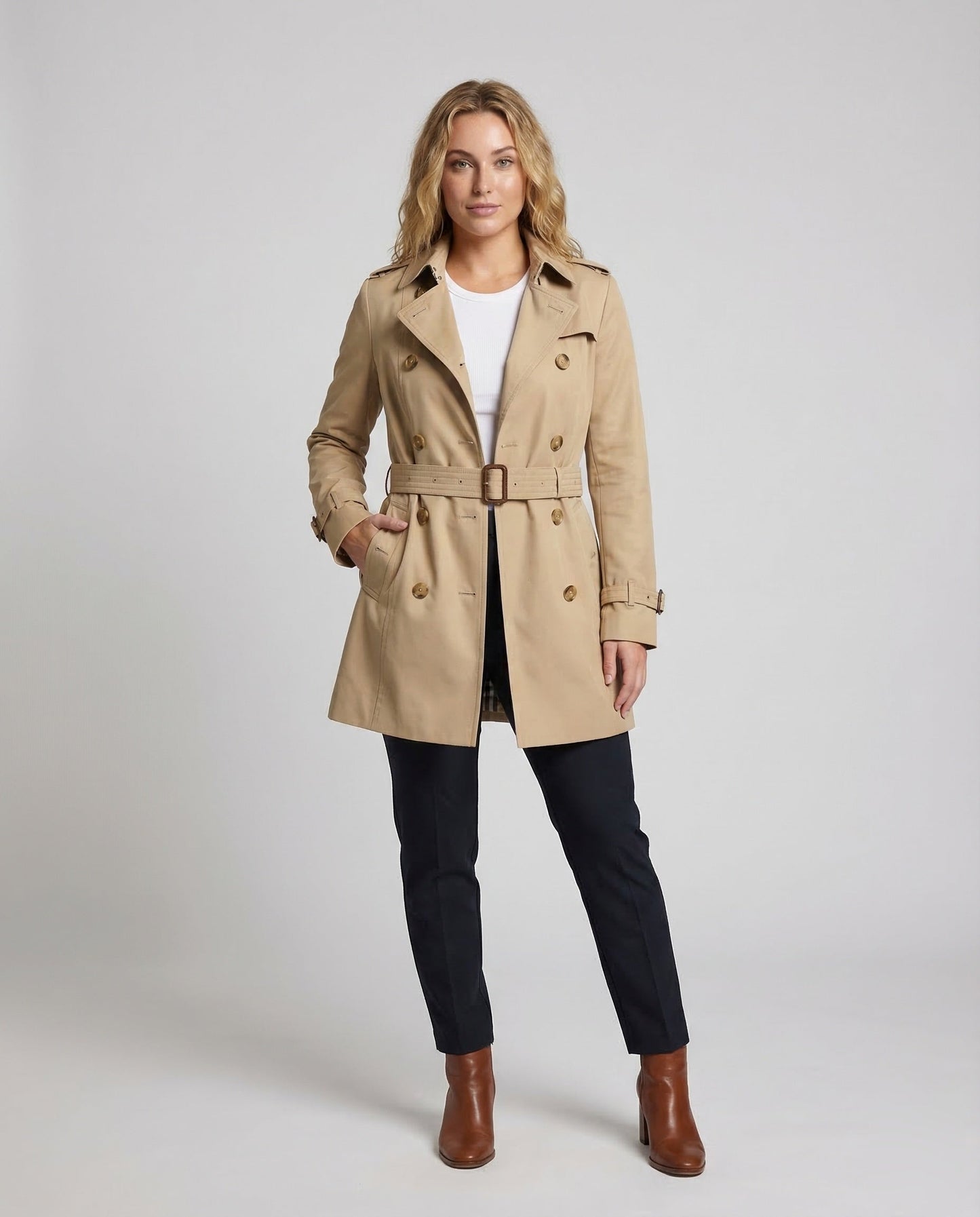 Damen Trenchcoat Doppelreihig mit Bindegürtel - Eveloria