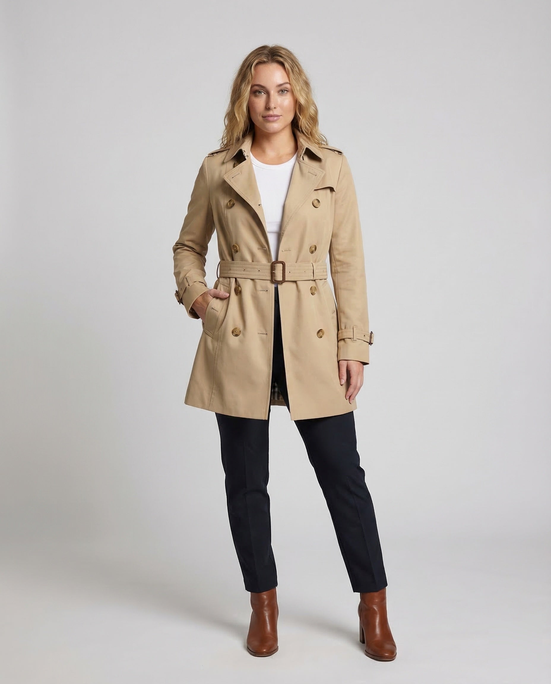 Damen Trenchcoat Doppelreihig mit Bindegürtel - Eveloria