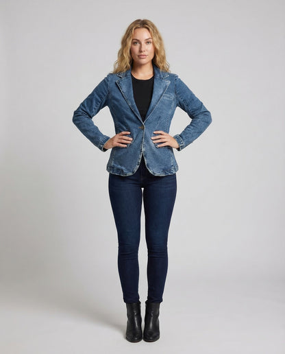Damen Jeansblazer Tailliert mit Pattentaschen - Eveloria
