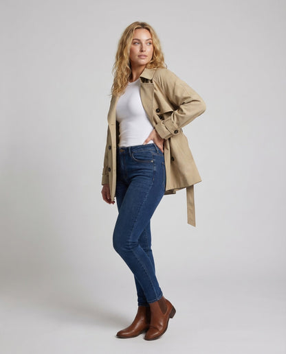 Damen Trenchcoat Kurz Taillengürtel - Eveloria