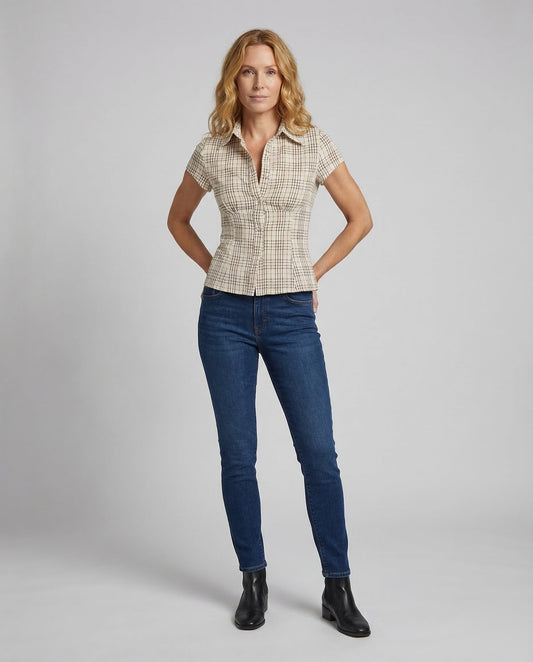 Damen Kurzarm- Taillennaht Bluse - Eveloria