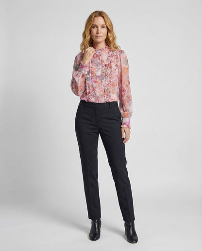 Damen Chiffonbluse Transparent Rüschen Vorderseite - Eveloria