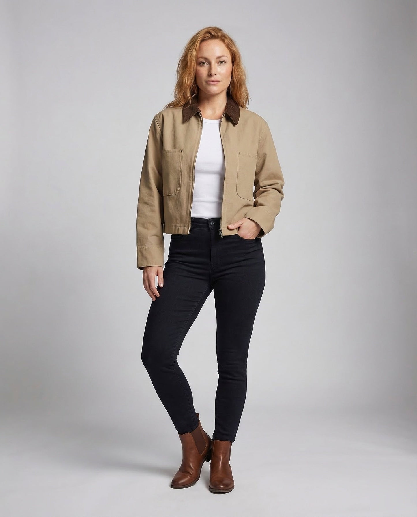 Damen Jeansblouson Cordkragen Worker-Stil wird zu: Damen Jeansjacke - Eveloria