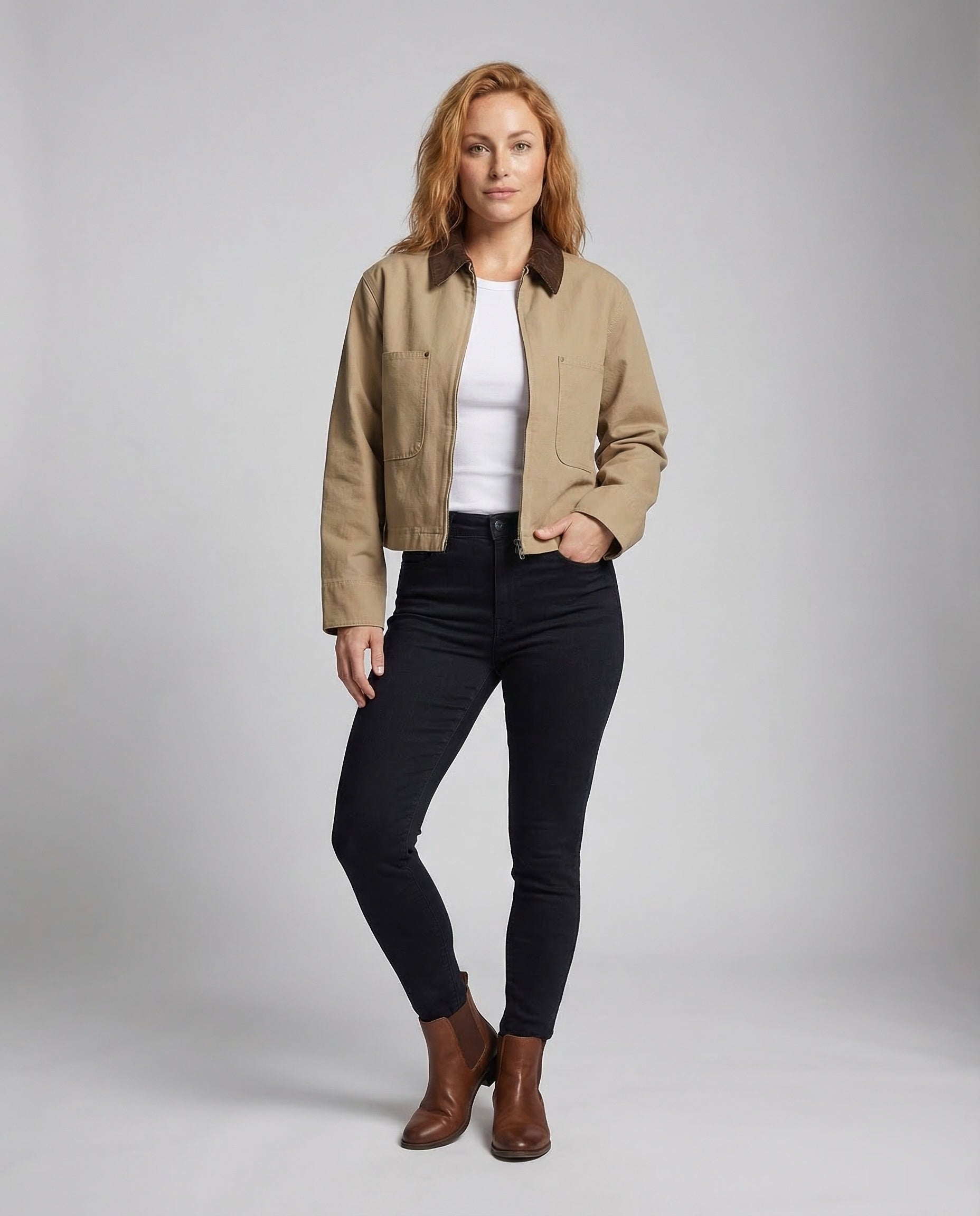 Damen Jeansblouson Cordkragen Worker-Stil wird zu: Damen Jeansjacke - Eveloria