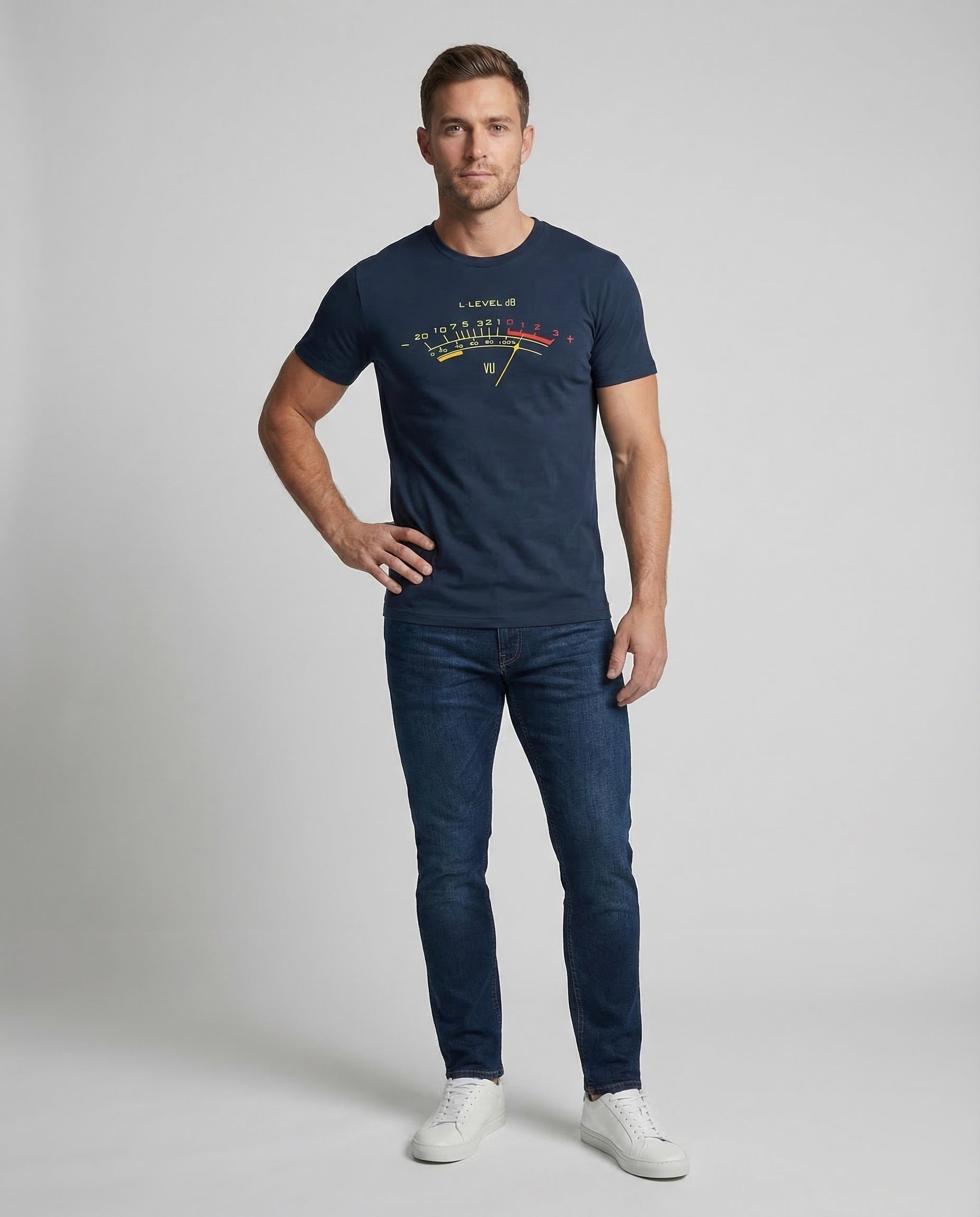 Herren T-Shirt VU-Meter Grafik-Print - Eveloria
