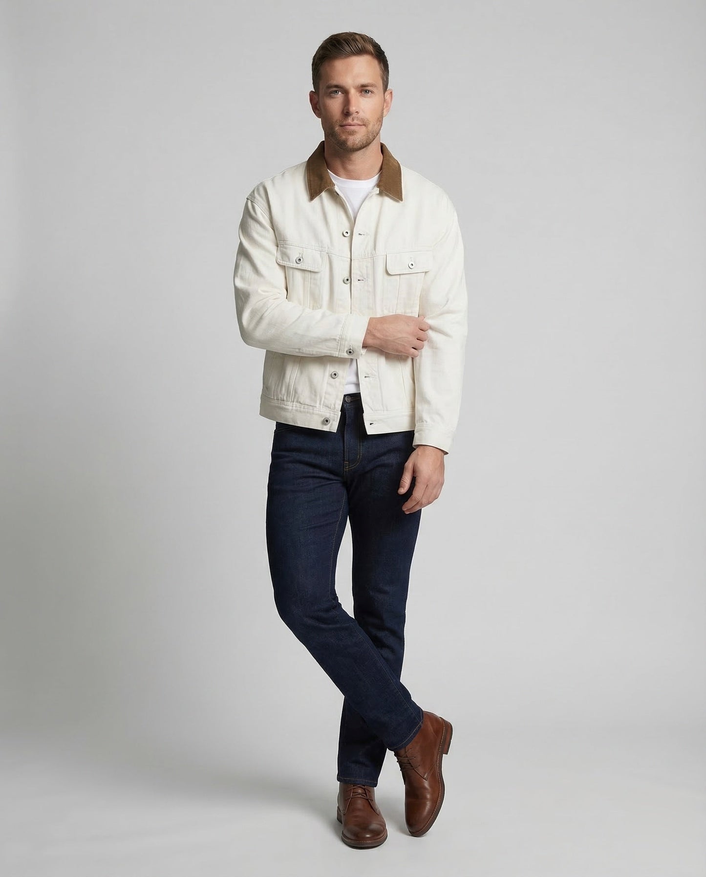 Herren Truckerjacke Twill Stoff Cordkragen - Eveloria