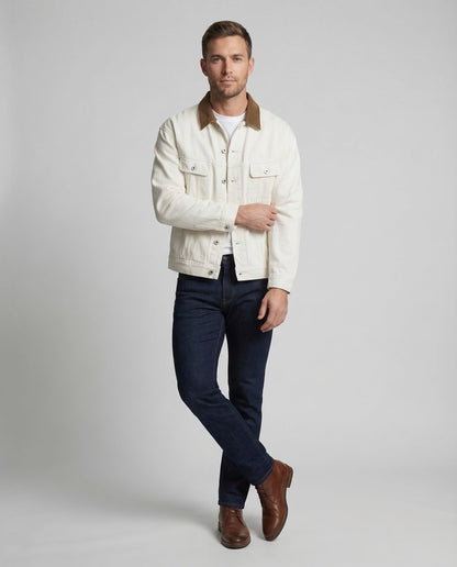 Herren Truckerjacke Twill Stoff Cordkragen - Eveloria