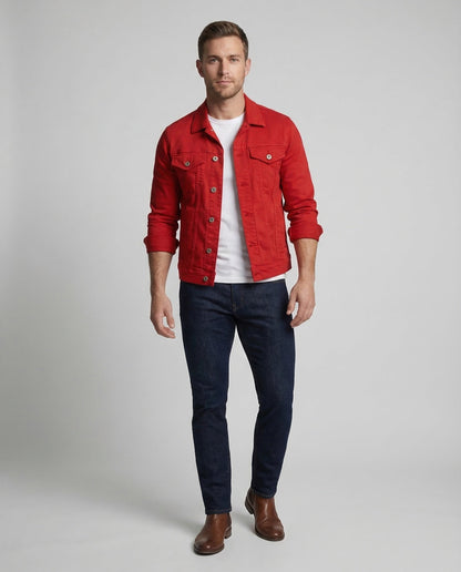 Herren Slim-Fit Jeansjacke mit Ziernähten - Eveloria