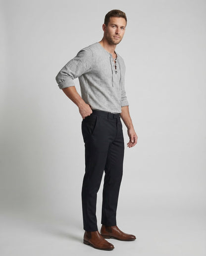 Herren Leinenhemd Tunika Schnüröffnung Beige - Eveloria