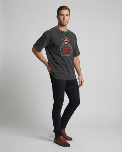 Unisex Oversize T-Shirt Matroschka Motiv Weiß - Eveloria