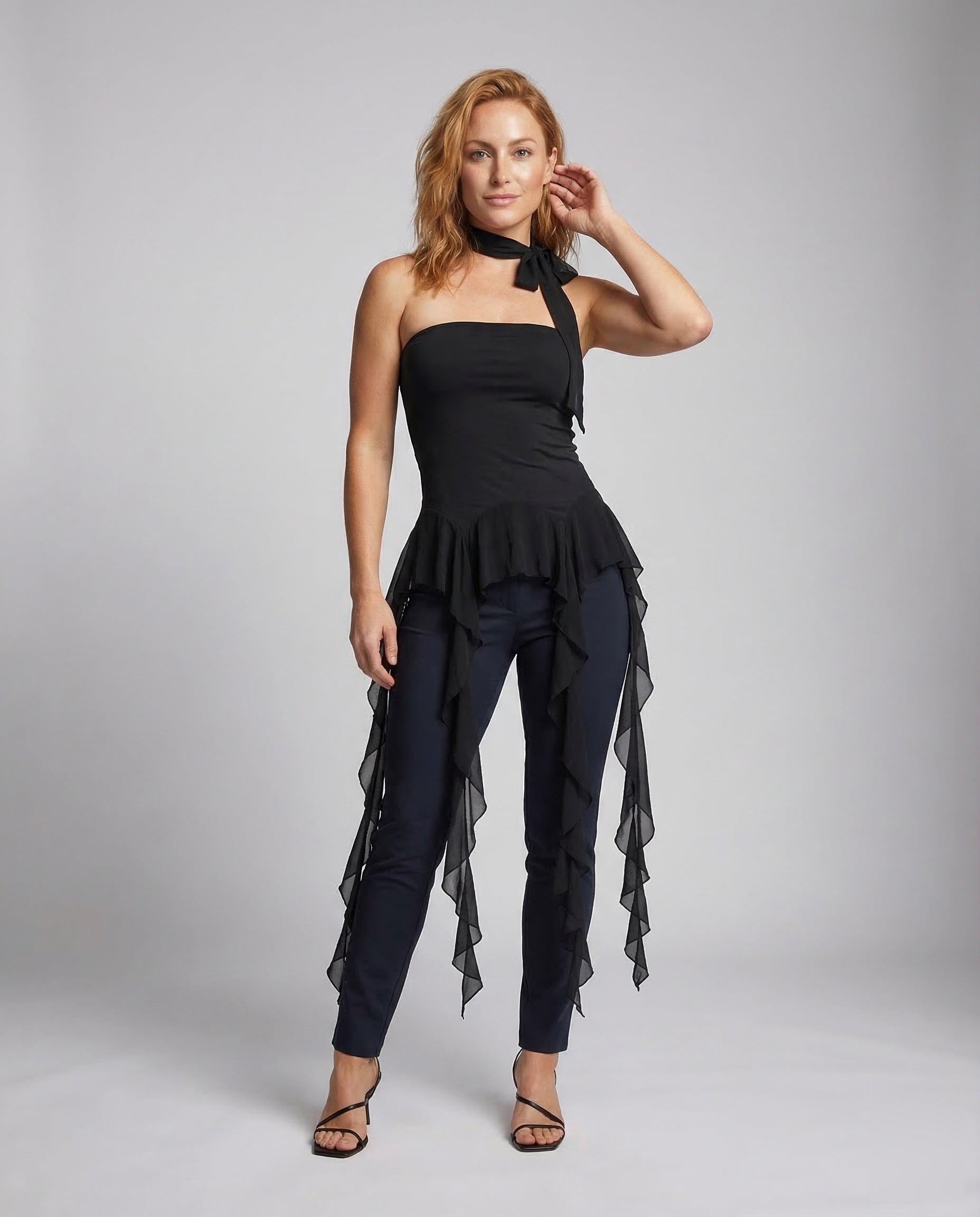 Damen Asymmetrisches Chiffonkleid Mit Rüschen - Eveloria