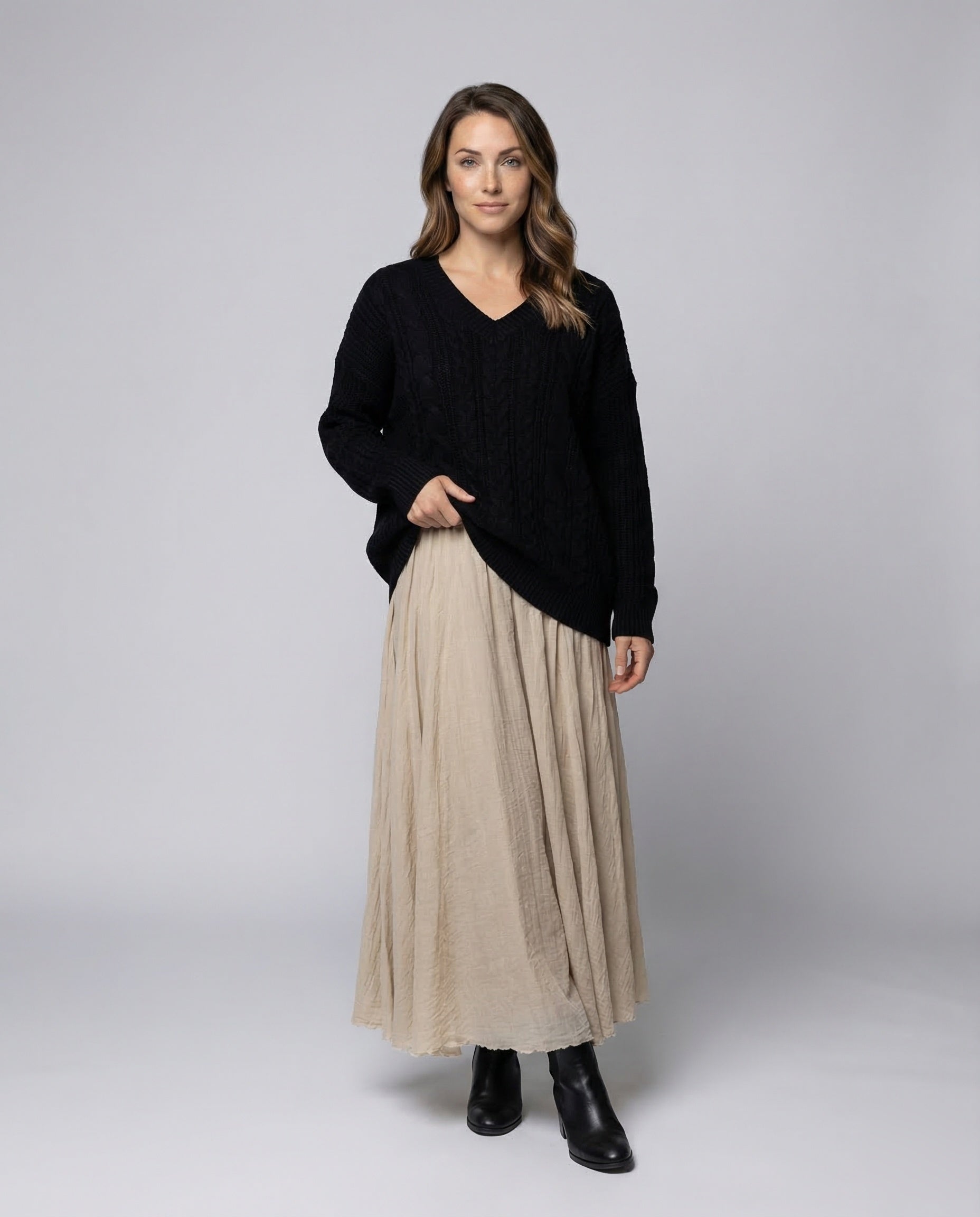 Damen Maxirock Plissé Hoher Bund - Eveloria