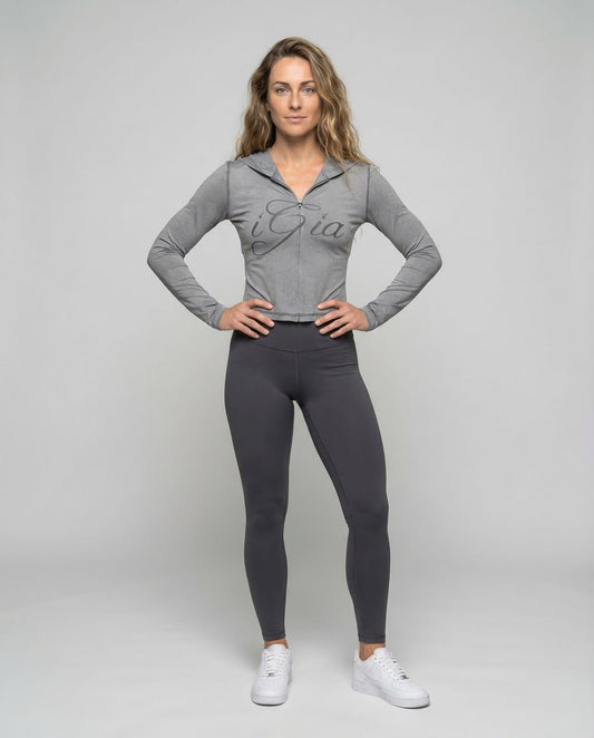 Damen Cropped Kapuzenjacke mit Schriftzug Print - Eveloria