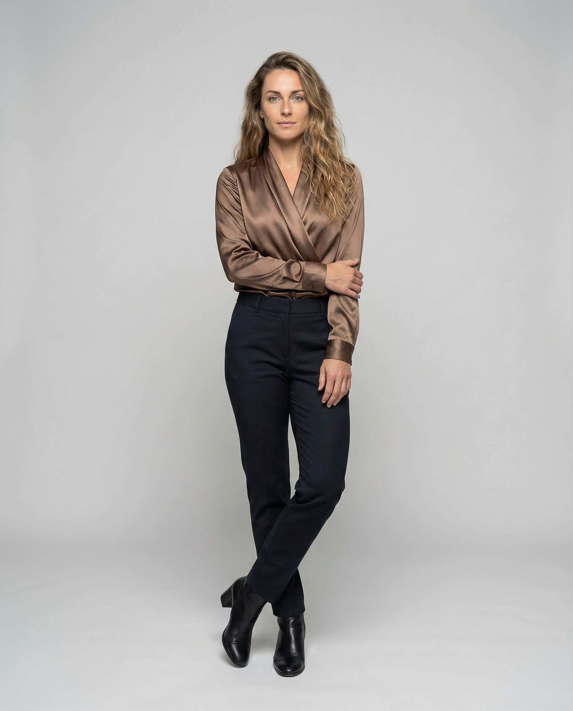 Damen Wickelbluse Drapiert Wasserfallkragen - Eveloria
